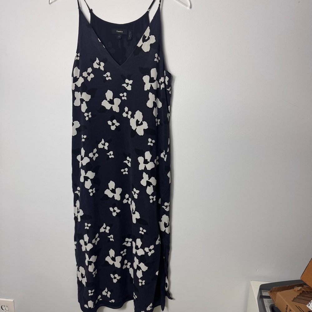 Theory Blue FLoral Silk Slip Dress size 6 2230